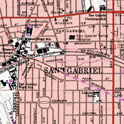 Topographic Map of San Gabriel Branch County of Los Angeles Public Library, CA