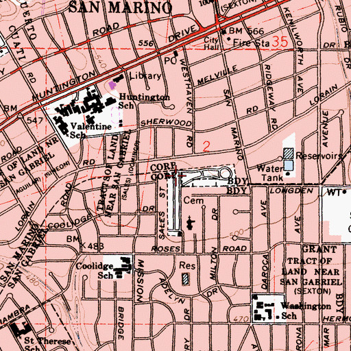 Topographic Map of San Gabriel Cemetery, CA