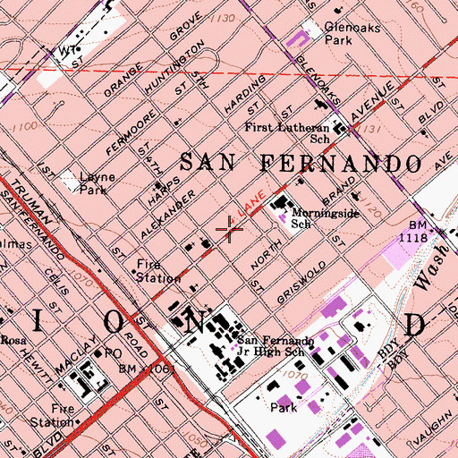 Topographic Map of San Fernando Branch County of Los Angeles Public Library, CA