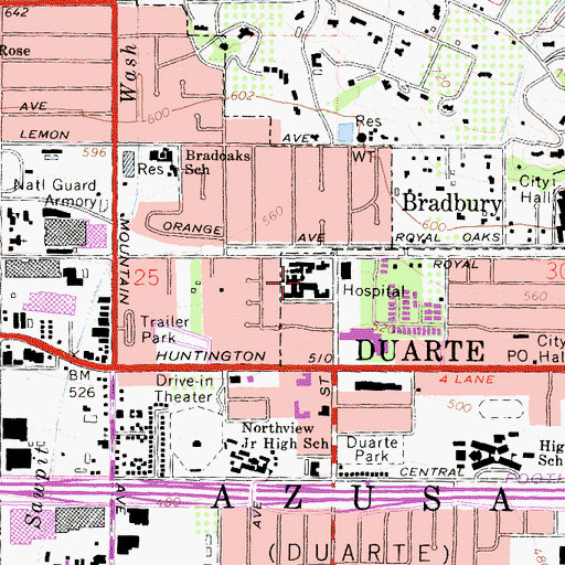 Topographic Map of Santa Teresita Hospital, CA
