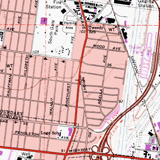 Topographic Map of South Gate Post Office, CA