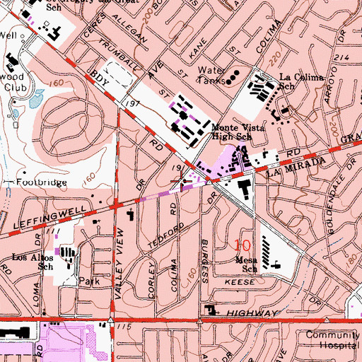 Topographic Map of South Whittier Branch County of Los Angeles Public Library, CA