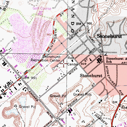 Topographic Map of Stonehurst Recreation Center, CA