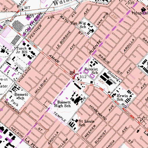 Topographic Map of Sunkist Branch County of Los Angeles Public Library, CA