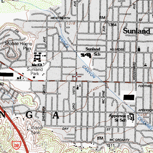 Topographic Map of Sunland Mall Shopping Center, CA