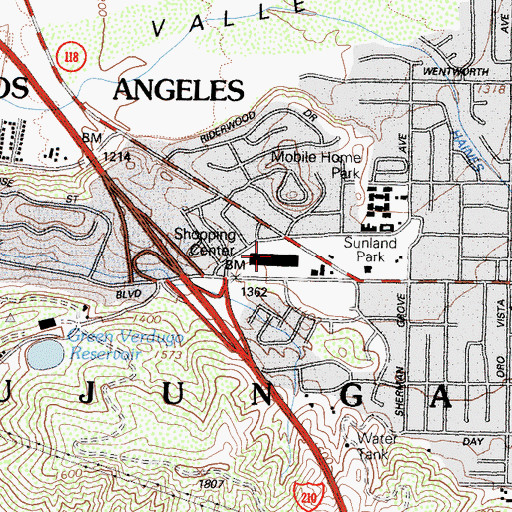 Topographic Map of Sunland Shopping Center, CA