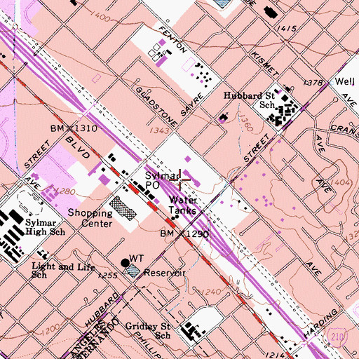 Topographic Map of Sylmar Shopping Center, CA