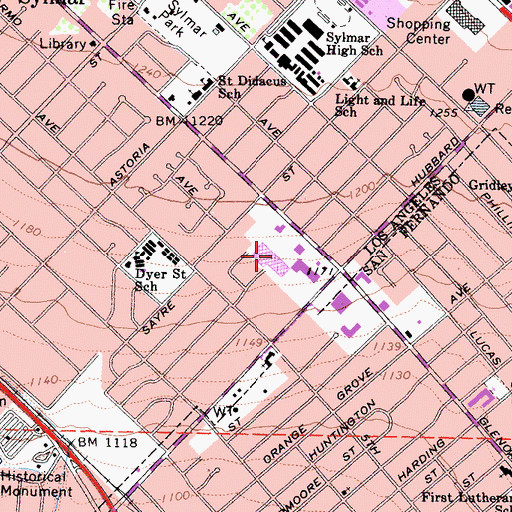 Topographic Map of Sylmar Towne Shopping Center, CA