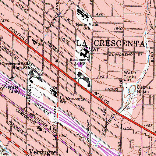 Topographic Map of The Marketplace Shopping Center, CA