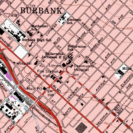 Topographic Map of Thompson Memorial Medical Center (historical), CA