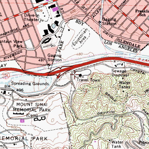 Topographic Map of Travel Town Museum, CA