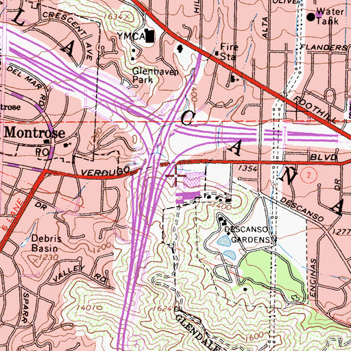 Topographic Map of Verdugo Hills Hospital, CA
