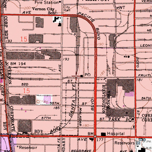 Topographic Map of Vernon Post Office, CA