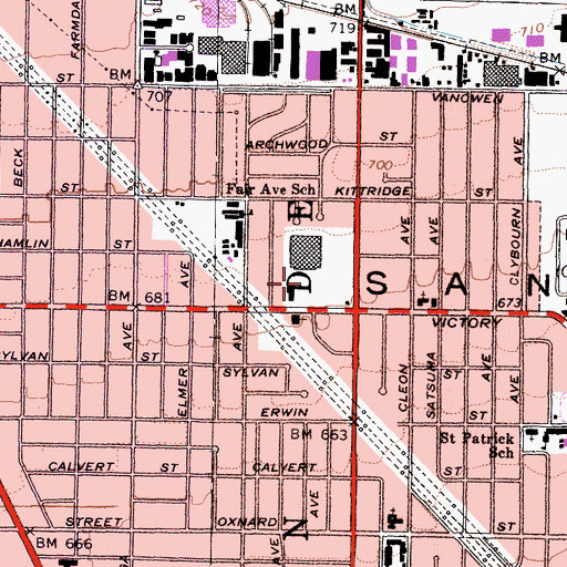 Topographic Map of Victory-Vineland Recreation Center, CA