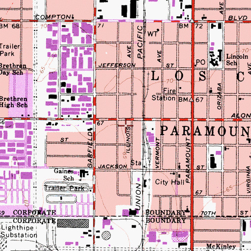 Topographic Map of Village Park, CA