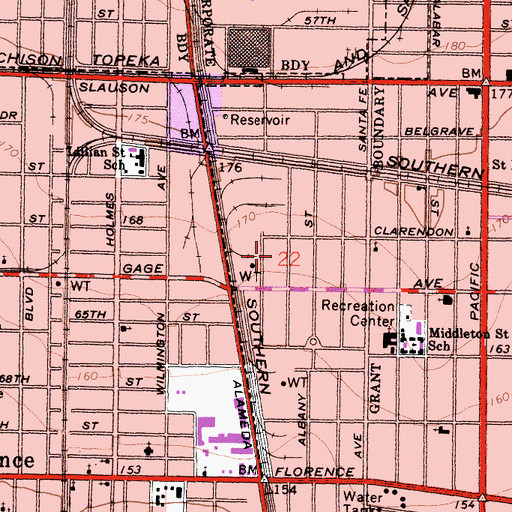 Topographic Map of Westside Park, CA