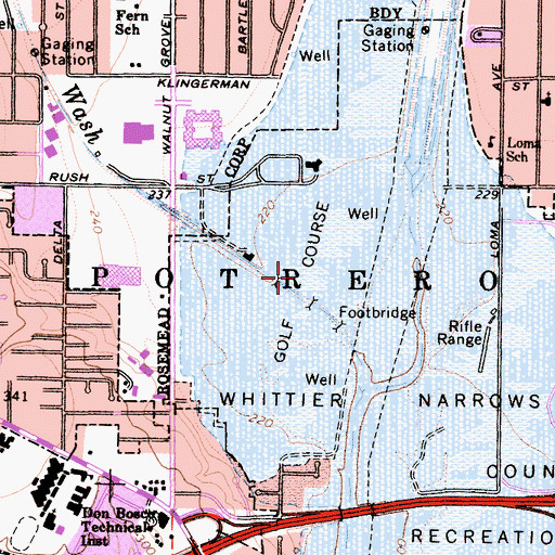 Topographic Map of Whittier Narrows Golf Course, CA