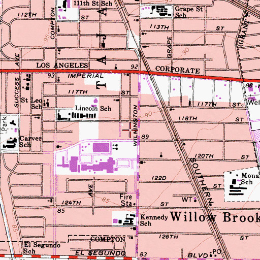 Topographic Map of Willowbrook Branch County of Los Angeles Public Library, CA