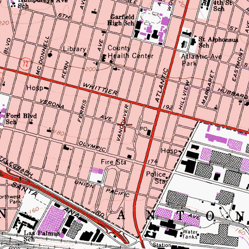 Topographic Map of Woods Avenue Park, CA