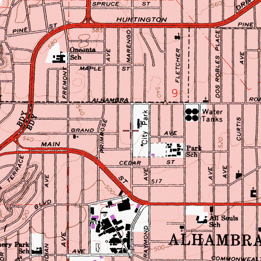 Topographic Map of Alhambra Park, CA