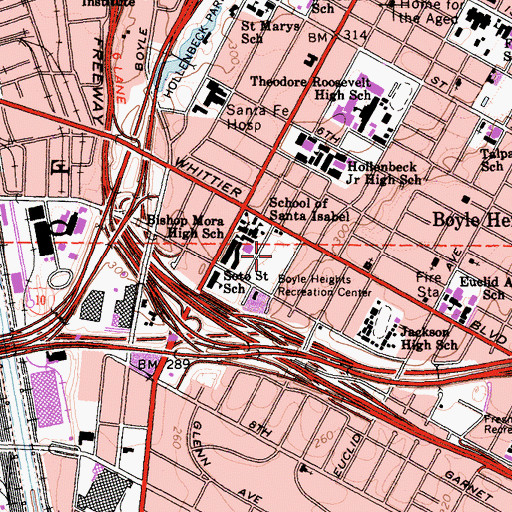 Topographic Map of Boyle Heights Sports Center Park, CA