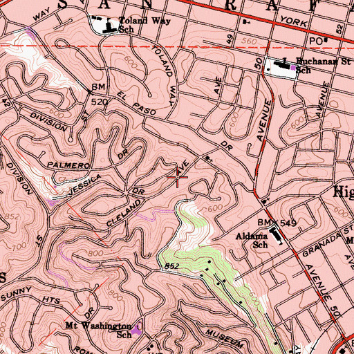Topographic Map of Cleland Avenue Bicentennial Park, CA