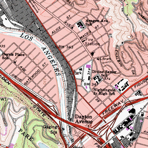 Topographic Map of Cypress Park, CA