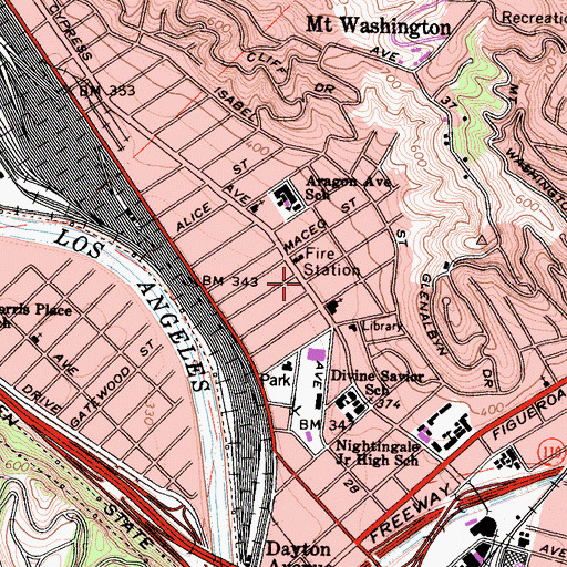 Topographic Map of Cypress Park, CA
