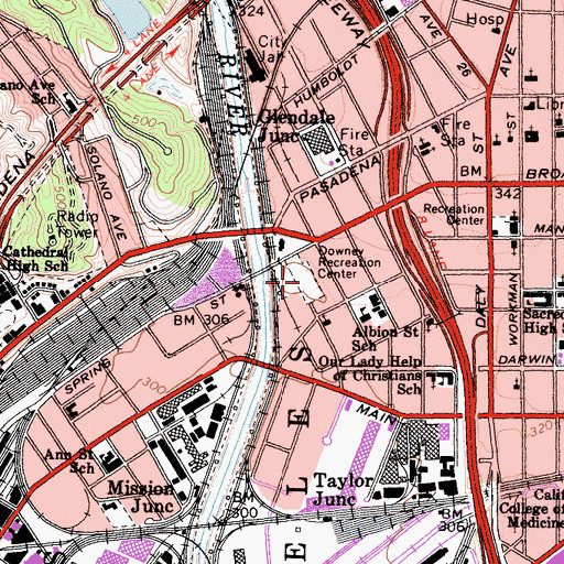 Topographic Map of Downey Playground, CA