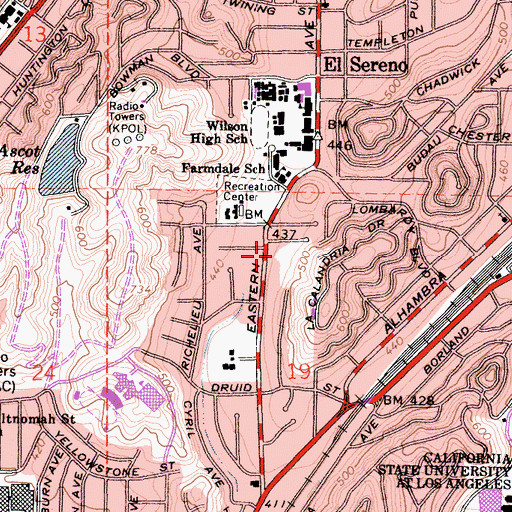 Topographic Map of El Sereno Senior Citizens Center, CA