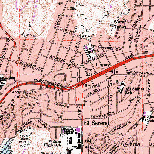 Topographic Map of El Sereno Post Office, CA