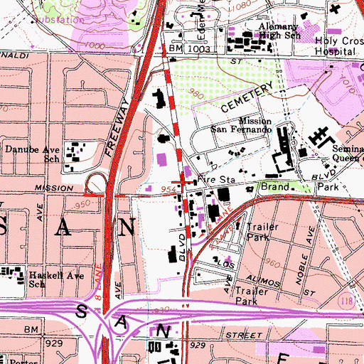 Topographic Map of City of Los Angeles Fire Department Station 75, CA