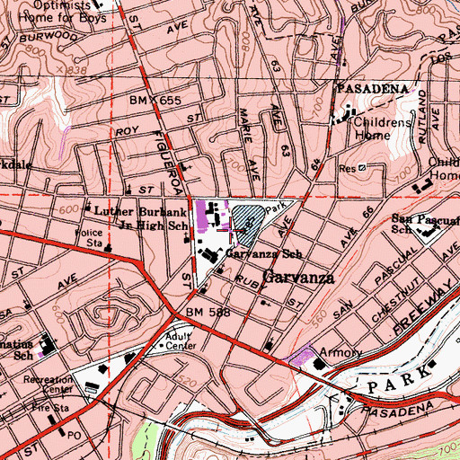 Topographic Map of Garvanza Park, CA