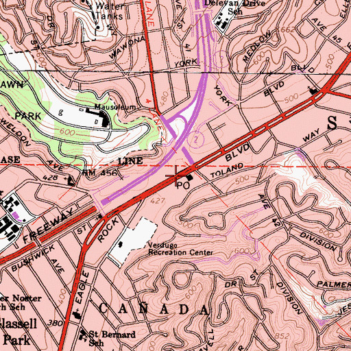 Topographic Map of Glassell Post Office, CA