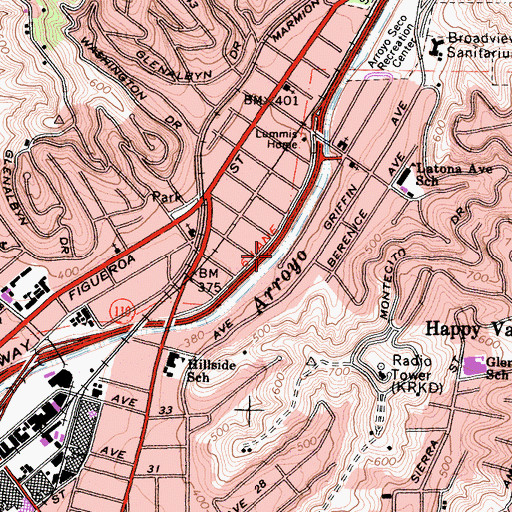 Topographic Map of Heritage Square, CA
