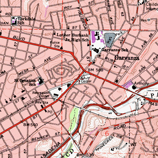 Topographic Map of Highland Park, CA