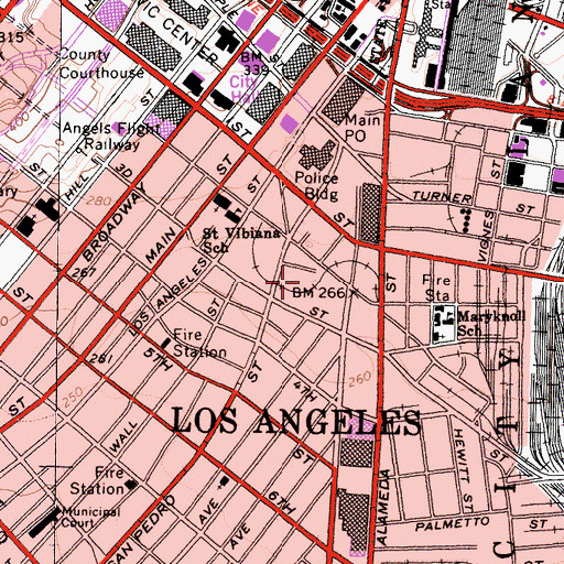 Topographic Map of Little Tokyo, CA