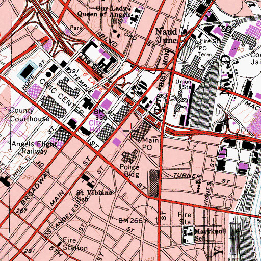 Topographic Map of Federal Los Angeles Post Office, CA