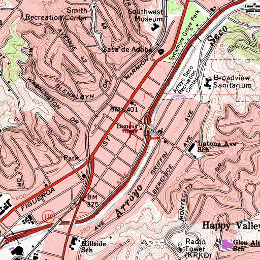 Topographic Map of Lummis Park, CA