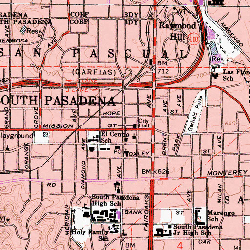 Topographic Map of South Pasadena City Hall, CA