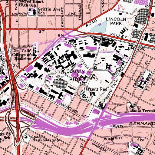 Topographic Map of University of Southern California School of Medicine, CA