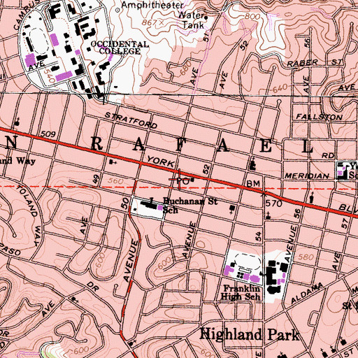 Topographic Map of York Post Office, CA