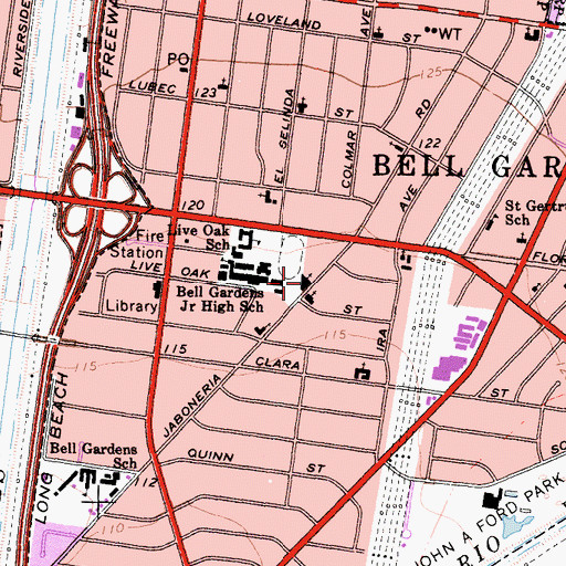 Topographic Map of Bell Gardens Christian Church, CA