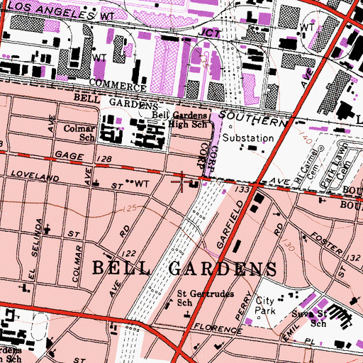 Topographic Map of Bell Gardens Christian School, CA