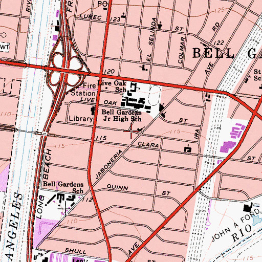 Topographic Map of Bell Gardens Four Square Church, CA