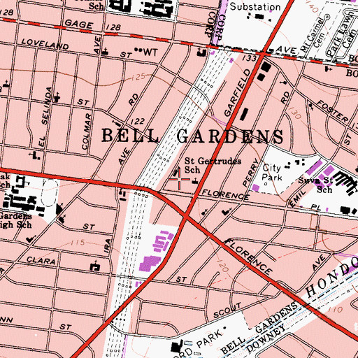 Topographic Map of Saint Gertrudes Catholic Church, CA