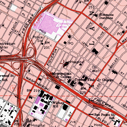 Topographic Map of California Hospital Medical Center, CA