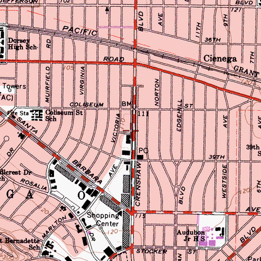 Topographic Map of Crenshaw Square Shopping Center, CA