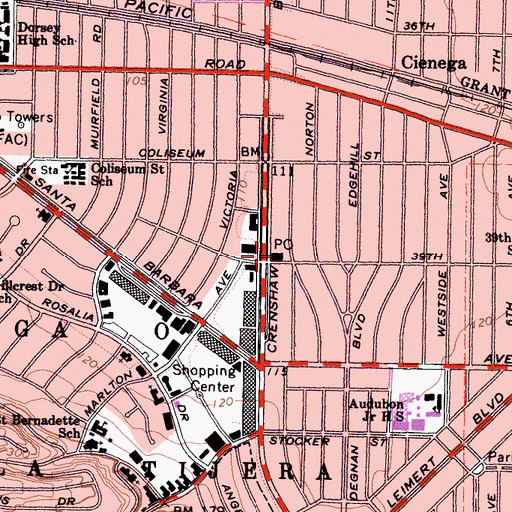 Topographic Map of Crenshaw Post Office, CA