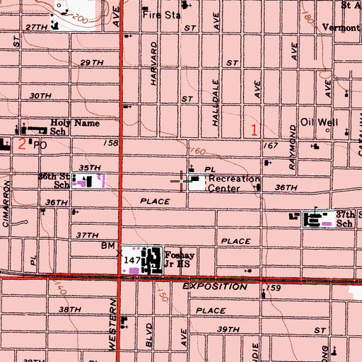 Topographic Map of Denker Recreation Center, CA